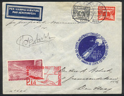 673 NETHERLANDS: 21/MAR/1935 Cover Flown By Postal Rocket, With Cinderella With Special Red Handstamp + Signed By Robert - Poststempels/ Marcofilie