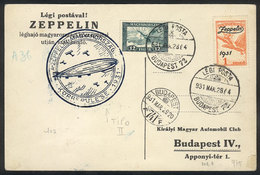 684 HUNGARY: Postcard Flown By Zeppelin In Budapest On 28/MAR/1931, VF Quality! - Andere & Zonder Classificatie