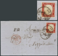 706 ITALIA: Sc.13, 1855/63 40c. Red, 4 Complete Margins, Franking A Letter Sent From Genova To Niza On 17/NO/1861, Excel - Sardegna
