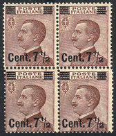 707 ITALY: Sc.147b, 1923 7½ On 85c., TYPE II, MNH Block Of 4, VF Quality (lightly Darkened Gum, Else Excellent), Catalog - Non Classés