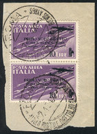 711 ITALY: Sc.C55, 1934 10L. Direct Flight Roma-Buenos Aires, Pair Used On Fragment, Excellent Quality, Catalog Value US - Non Classificati