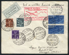 718 ITALY: 13/NO/1933 First Flight Over The Alps Zürich - Milano, VF Quality! - Non Classificati