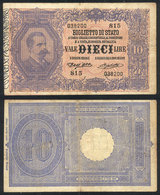 730 ITALY: Old Banknote (paper Money) Of 10L., With A Tear On The Right Border Else VF Quality, Very Nice! - Reclame