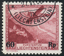 756 LIECHTENSTEIN: Sc.C14, 1935 60rp. On 1Fr., Used, Excellent Quality! - Autres & Non Classés