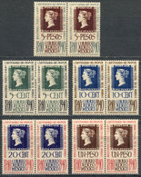 775 MEXICO: Sc.C103/C107, 1940 Stamp Centenary, Cmpl. Set Of 5 Values In Pairs, Mint Very Lightly Hinged, Dark Gum, Fine - Mexico