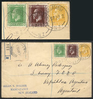 791 NEW ZEALAND: Registered Cover Sent From Mangatangi To Argentina On 5/AP/1927 With Very Nice Postage, VF Quality, Unu - Other & Unclassified