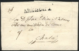 808 PERU: Circa 1840, Official Folded Cover Sent To Chala, With Straightline Black AREQUIPA Mark, VF Quality! - Peru
