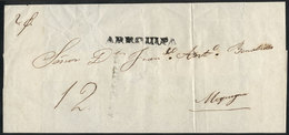 809 PERU: Circa 1840, Official Folded Cover Sent To Moquegua, With Straightline Black AREQUIPA Mark, VF Quality! - Peru