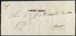 809 PERU: Circa 1840, Official Folded Cover Sent To Moquegua, With Straightline Black AREQUIPA Mark, VF Quality! - Perú