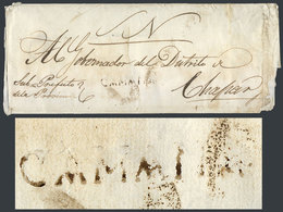 811 PERU: Circa 1840, Official Folded Cover With Straightline Black CAMANA Mark, Rare! - Peru