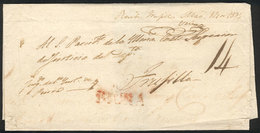 820 PERU: Official Folded Cover Sent To Trujillo In 1834, With Straightline Red PIURA Mark, VF Quality! - Pérou