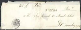 822 PERU: "Official Folded Cover Sent To Lambayeque In 1844, With Straightline Black ""S.PEDRO"" Mark Perfectly Applied, - Perú