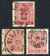 846 SWEDEN: Sc.12 + 12a + 12b, 1858/62 50o In The 3 Colors, Used, Very Fine Quality, Catalog Value US$330. - Autres & Non Classés