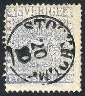 848 SWEDEN: Sc.2e, 1857 4s. Ultramarine-gray, Thick Paper, Used, VF, Catalog Value US$300. - Other & Unclassified