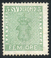 850 SWEDEN: Sc.6, 1858/62 5o. Green, Mint No Gum, Fine Quality, Catalog Value US$210. - Sonstige & Ohne Zuordnung