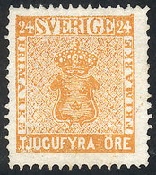 851 SWEDEN: Sc.10, 1858/62 24o. Orange, Mint No Gum, Fine Quality, Catalog Value US$500. - Other & Unclassified