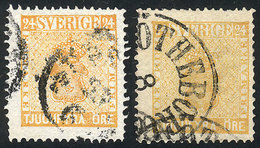 852 SWEDEN: Sc.10 + 10a, 1858 24o. Orange And Yellow, Used, Fine Quality, Catalog Value US$90. - Autres & Non Classés