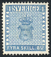 855 SWEDEN: Sc.2q, 1868 4s. Light Blue, Second Reprint, Mint No Gum, Fine To VF Quality, Catalog Value US$460. - Autres & Non Classés