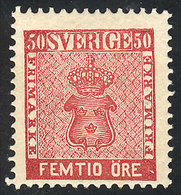 856 SWEDEN: Sc.12s, 1885 50o. Carmine-rose, Official Reprint With Perforation 13, Mint, Fine Quality, Catalog Value US$1 - Altri & Non Classificati