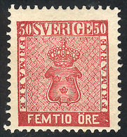 856 SWEDEN: Sc.12s, 1885 50o. Carmine-rose, Official Reprint With Perforation 13, Mint, Fine Quality, Catalog Value US$1 - Otros & Sin Clasificación