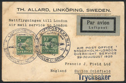 860 SWEDEN: 29/AU/1928 Night Flight Stockholm - London, Nice Cover, Without Arrival Backstamp. - Sonstige & Ohne Zuordnung