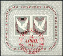 867 SWITZERLAND: Yvert 12, 1945 Centenary Of The Basel Dove Stamp, S.sheet With Special First Day Postmark In Red, VF Qu - Autres & Non Classés