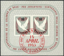 867 SWITZERLAND: Yvert 12, 1945 Centenary Of The Basel Dove Stamp, S.sheet With Special First Day Postmark In Red, VF Qu - Otros & Sin Clasificación