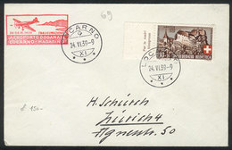 888 SWITZERLAND: 24/JUN/1939 Cover With Special Handstamp Of The Inauguration Of The Airport Of Locarno, VF Quality! - ...-1845 Prefilatelia