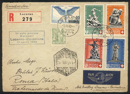 892 SWITZERLAND: 1/AP/1940 First Flight Locarno - Barcelona, Cover Front With Handsome Postage And Arrival Mark, VF Qual - ...-1845 Voorlopers