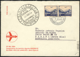 899 SWITZERLAND: 28/MAY/1954 Swissair First Flight Zürich - Genf - Sao Paulo (Brazil), Final Destination Paraná (Argenti - ...-1845 Vorphilatelie
