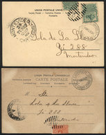 938 URUGUAY: "2 Postcards Sent To Montevideo In 1904 And 1905, Both Franked With 2c., Interesting Cancels: ""E.SARANDI G - Uruguay