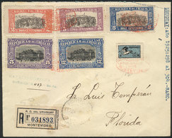 942 URUGUAY: 25/AU/1925 Montevideo - Florida, Registered First Flight Cover With Nice Postage, VF Quality! - Uruguay