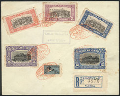 944 URUGUAY: 25/AU/1925 First Flight Florida-Montevideo: Registered Cover With Nice Multicolored Postage And Arrival Bac - Uruguay