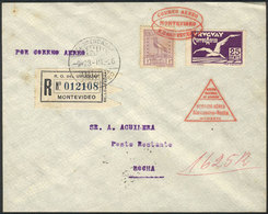 948 URUGUAY: 28/MAR/1926 Montevideo - Rocha: Inauguration Of The Airmail Service Between Both Cities, Registered Cover,  - Uruguay