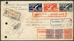 949 URUGUAY: 5/AP/1926 Montevideo - Tres Arroyos (Argentina): Registered Cover Flown Via The Montevideo-Buenos Aires Air - Uruguay