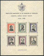 975 YUGOSLAVIA: Sc.1K11, 1943 25th Anniv. Of The Establishment Of Yugoslavia, Sheet Of 6 Values, Unmounted, Very Fine Qu - Sonstige & Ohne Zuordnung