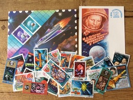 Russia USSR CCCP Space Astronauts, Postcard Stamps + Cover / Envelope - Collections