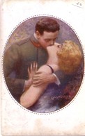 CARTOLINA"BACIO TRA SOLDATO E GIOVANE DONNA In Ovale" ILLUSTRAT.MONESTIER 1918 - Monestier, C.