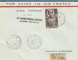 1955- 1ère Liaison Postale ALGER-EL OUED  Affr. N°318 St Augustin SEUL ( Saulgrain N°453 ) - Airmail