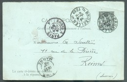 EP Français Type SAGE 10c. Obl. BRUXELLES 5 Du 19 Juin 1889 Vers Reims.  Superbe Frappe - 12937 - Postcards 1871-1909