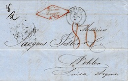 1853- Lettre En Port Du, Du Havre Pour Wohlen ( Suisse) Taxe 80 Crayon Rouge ( 2è échelon De Poids ) - Brieven En Documenten