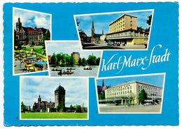 Germany, East 1962 Postcard Karl-Marx-Stadt - Theater, Red Tower & Hotel “Chemnitzer Hof” - Chemnitz (Karl-Marx-Stadt 1953-1990)