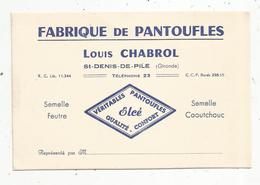 Carte De Visite , Fabrique De Pantoufles ,Louis Chabrol ,SAINT DENIS DE PILE , Gironde ,ELCE - Cartoncini Da Visita