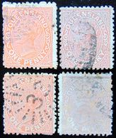 QUEENSLAND 1882 1d Queen Victoria 4 Shades Used The 4th Stamp Has A Thin - Oblitérés