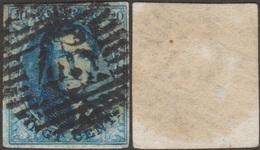 Belgique 1854 COB 7B. 20 C. Médaillon Papier Vergé Verticalement, Cachet De Perception P45 Gand. Superbe - 1851-1857 Médaillons (6/8)