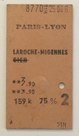 Ticket De 2ème Classe. Paris-Lyon. Laroche-Migennes. Train. Chemin De Fer. Réduction -75%. - Europa