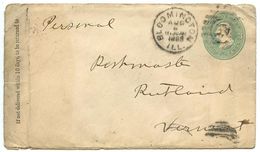 United States 1880‘s U163 Postal Envelope Bloomington, Illinois To Rutland, Vermont - ...-1900