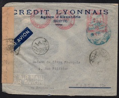 EGYPTE - EGYPT - ALEXANDRIE - CREDIT LYONNAIS / 1949 EMA SUR LETTRE AVION CENSUREE POUR LA FRANCE(ref 3035) - Storia Postale