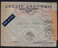 EGYPTE - EGYPT - ALEXANDRIE - CREDIT LYONNAIS / 1949 EMA SUR LETTRE AVION CENSUREE POUR LA FRANCE(ref 3289) - Brieven En Documenten