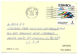 Costa Rica 1985 Postcard To Ft. Collins CO W/ Scott 305 Olympics-Swimming - Costa Rica